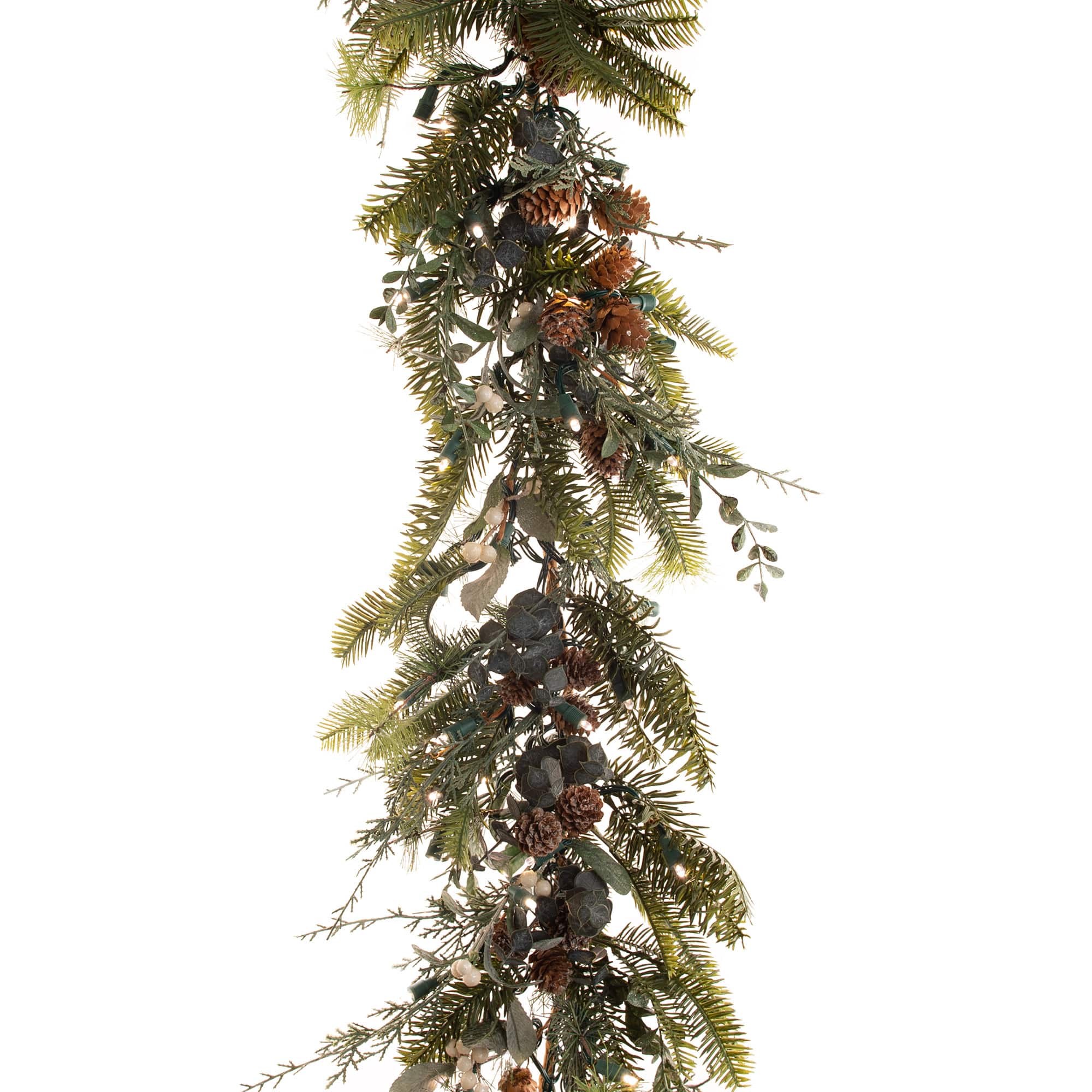 Village Lighting 9ft. Pre-Lit LED Rustic White Berry Christmas Garland